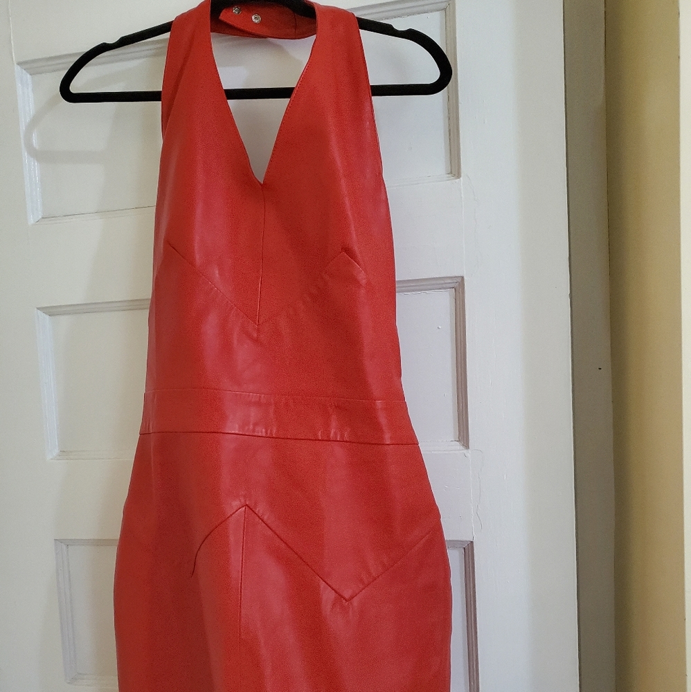 Red leather dress